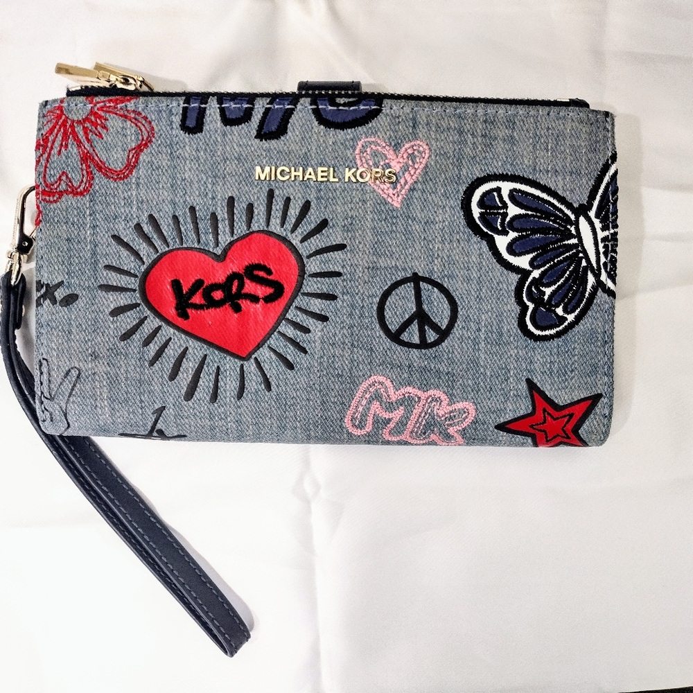 Michael Kors Adele Embroidered Denim Smart Phone Wallet